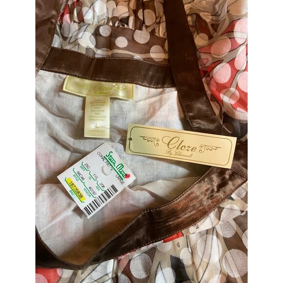 Cloze Chenault Boho Babydoll Blouse L Brown Red Sheer Geometric Whimsical Indie - Picture 4 of 6